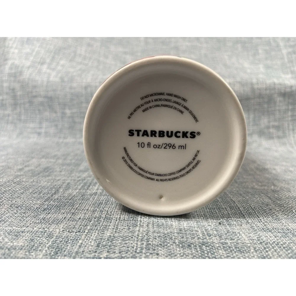 Starbucks 2015 Ceramic Travel Mug Tumbler Floral Poppy 10 oz. Black Plastic Lid